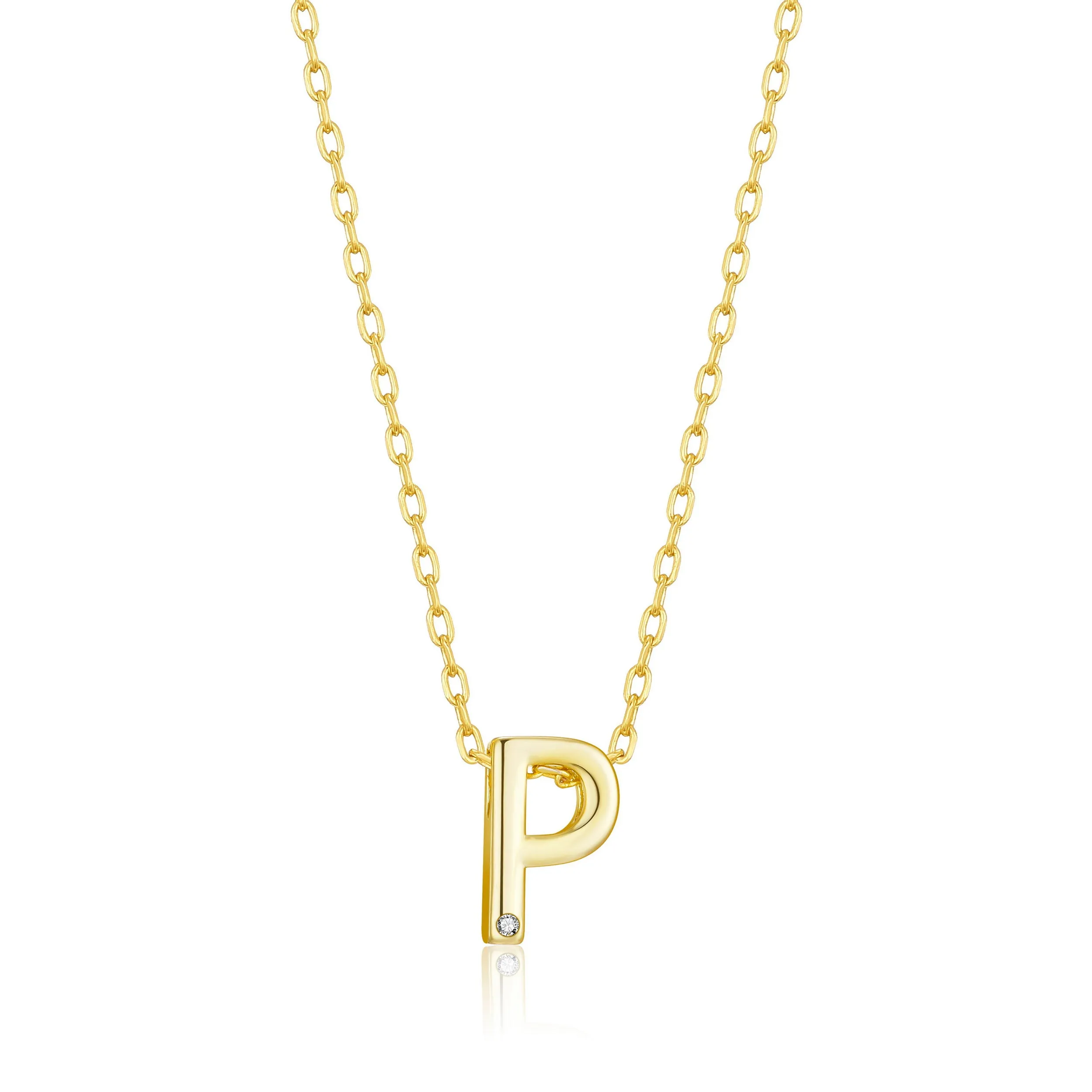 Gold Plated Initial Necklace Letter P Created with Zircondia® Crystals