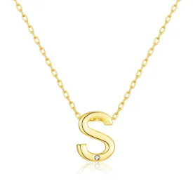 Gold Plated Initial Necklace Letter S Created with Zircondia® Crystals