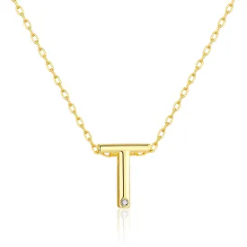 Gold Plated Initial Necklace Letter T Created with Zircondia® Crystals