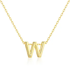 Gold Plated Initial Necklace Letter W Created with Zircondia® Crystals