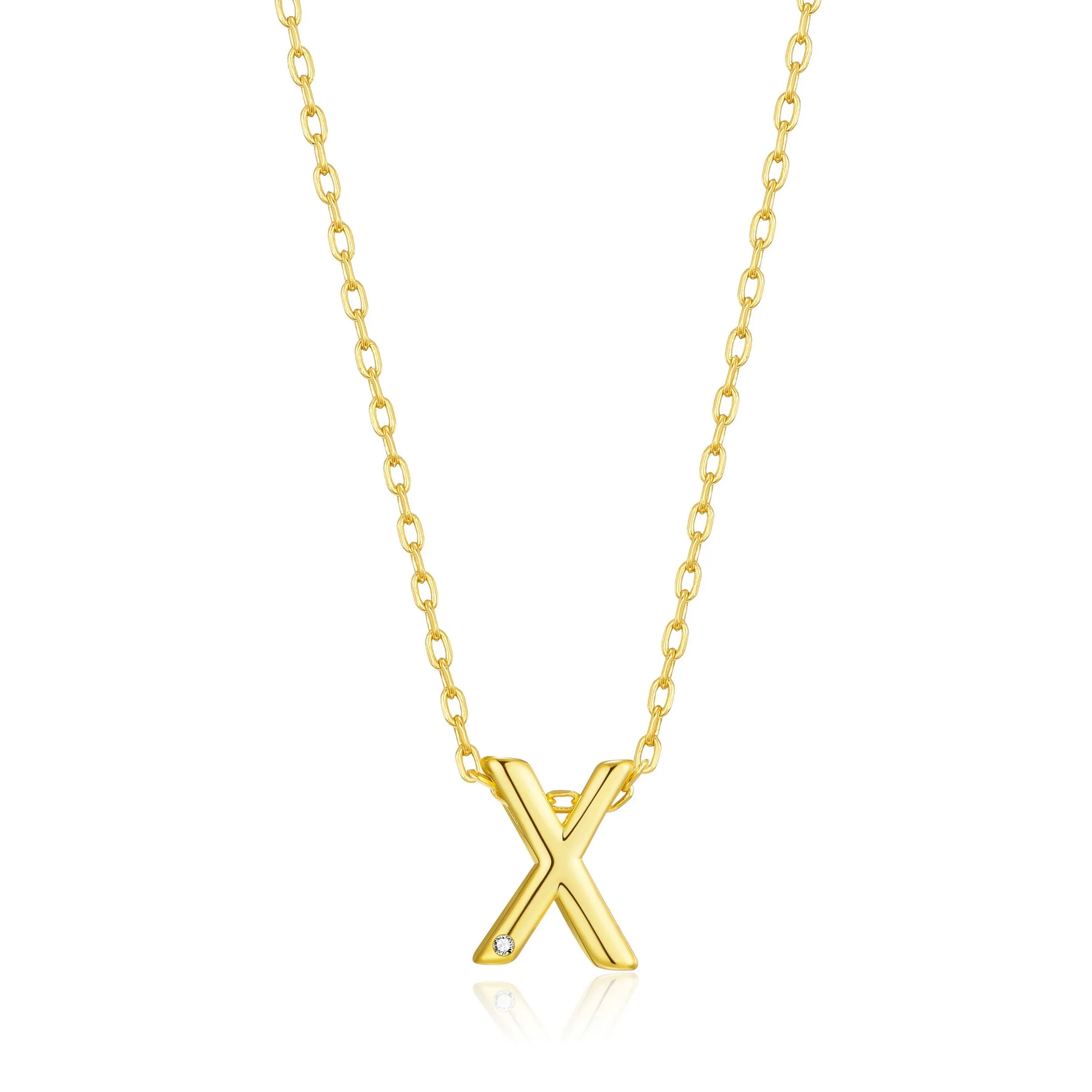 Gold Plated Initial Necklace Letter X Created with Zircondia® Crystals