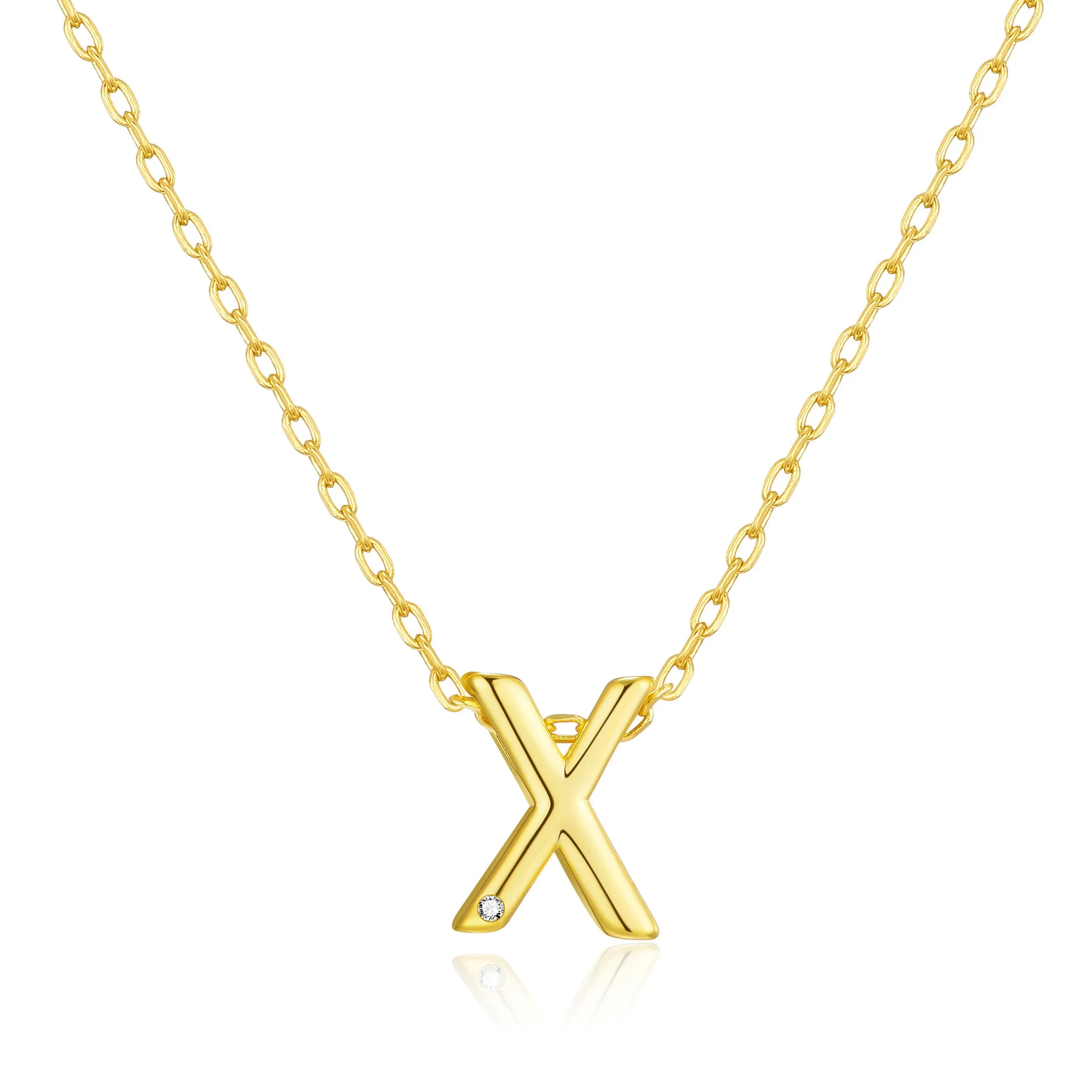 Gold Plated Initial Necklace Letter X Created with Zircondia® Crystals