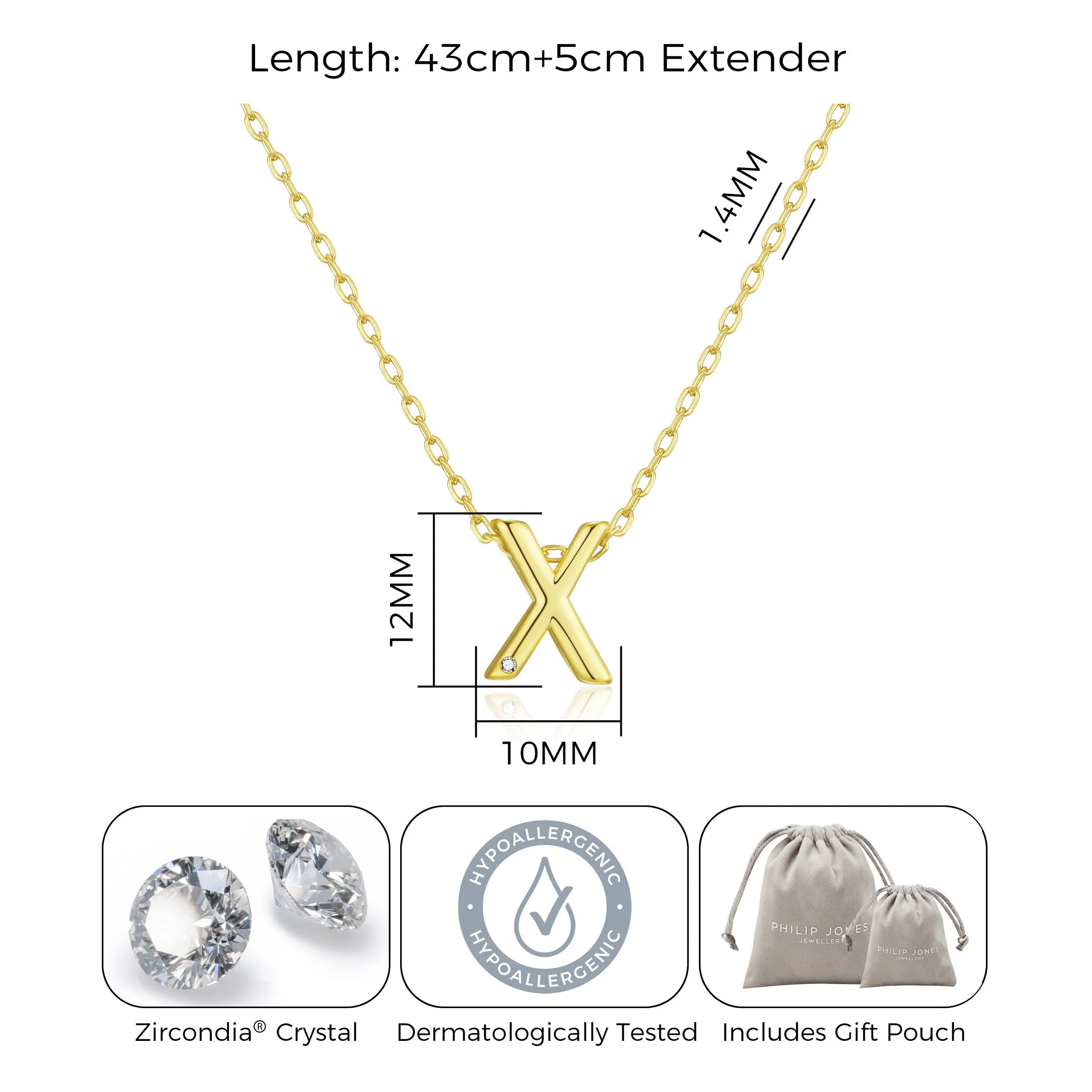 Gold Plated Initial Necklace Letter X Created with Zircondia® Crystals