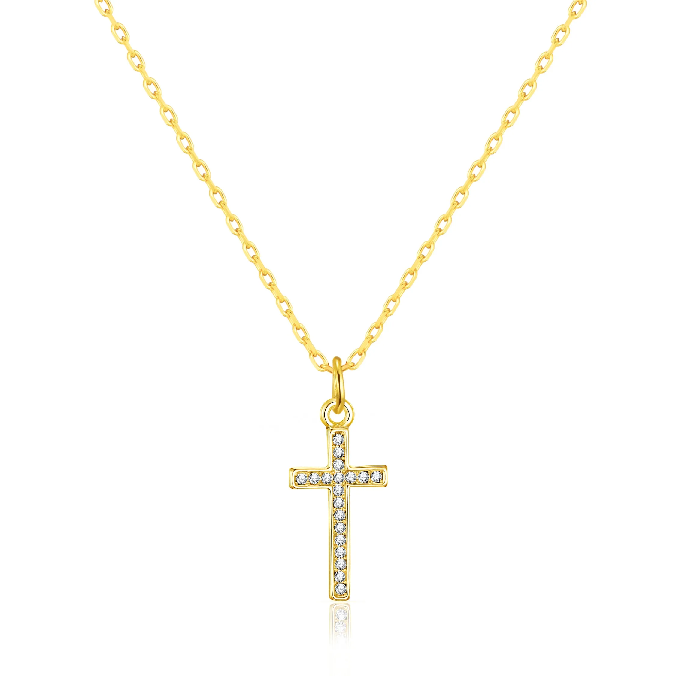 Gold Plated Pave Crystal Cross Necklace Created with Zircondia® Crystals