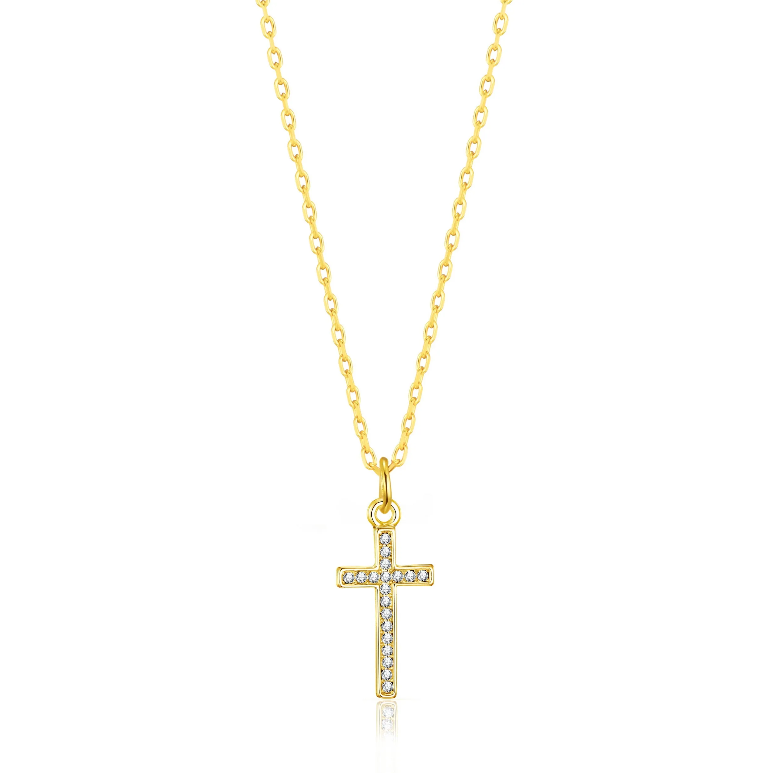 Gold Plated Pave Crystal Cross Necklace Created with Zircondia® Crystals