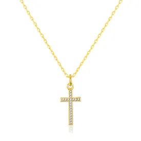 Gold Plated Pave Crystal Cross Necklace Created with Zircondia® Crystals