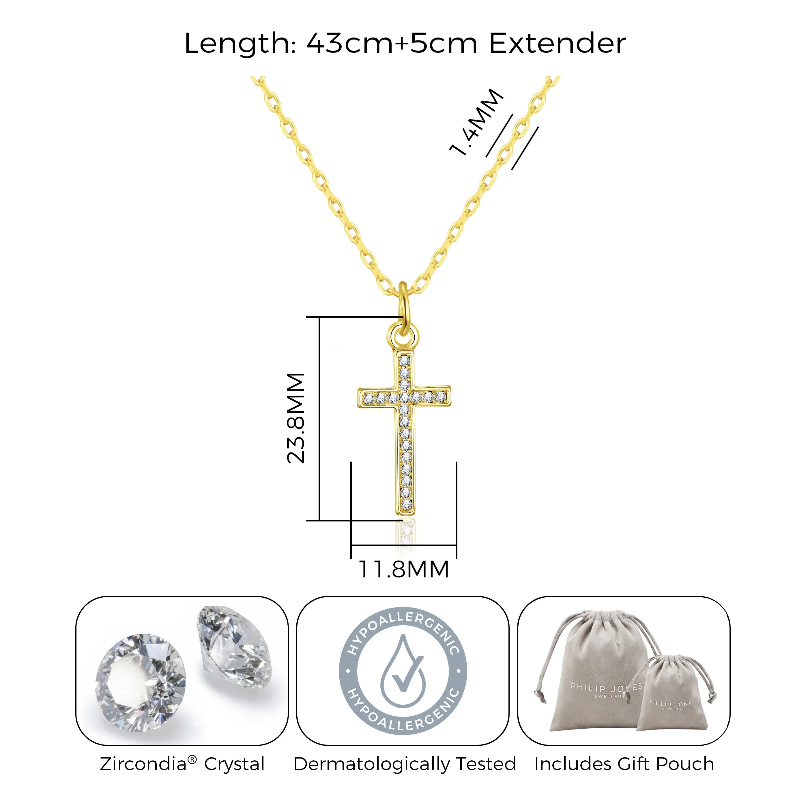 Gold Plated Pave Crystal Cross Necklace Created with Zircondia® Crystals