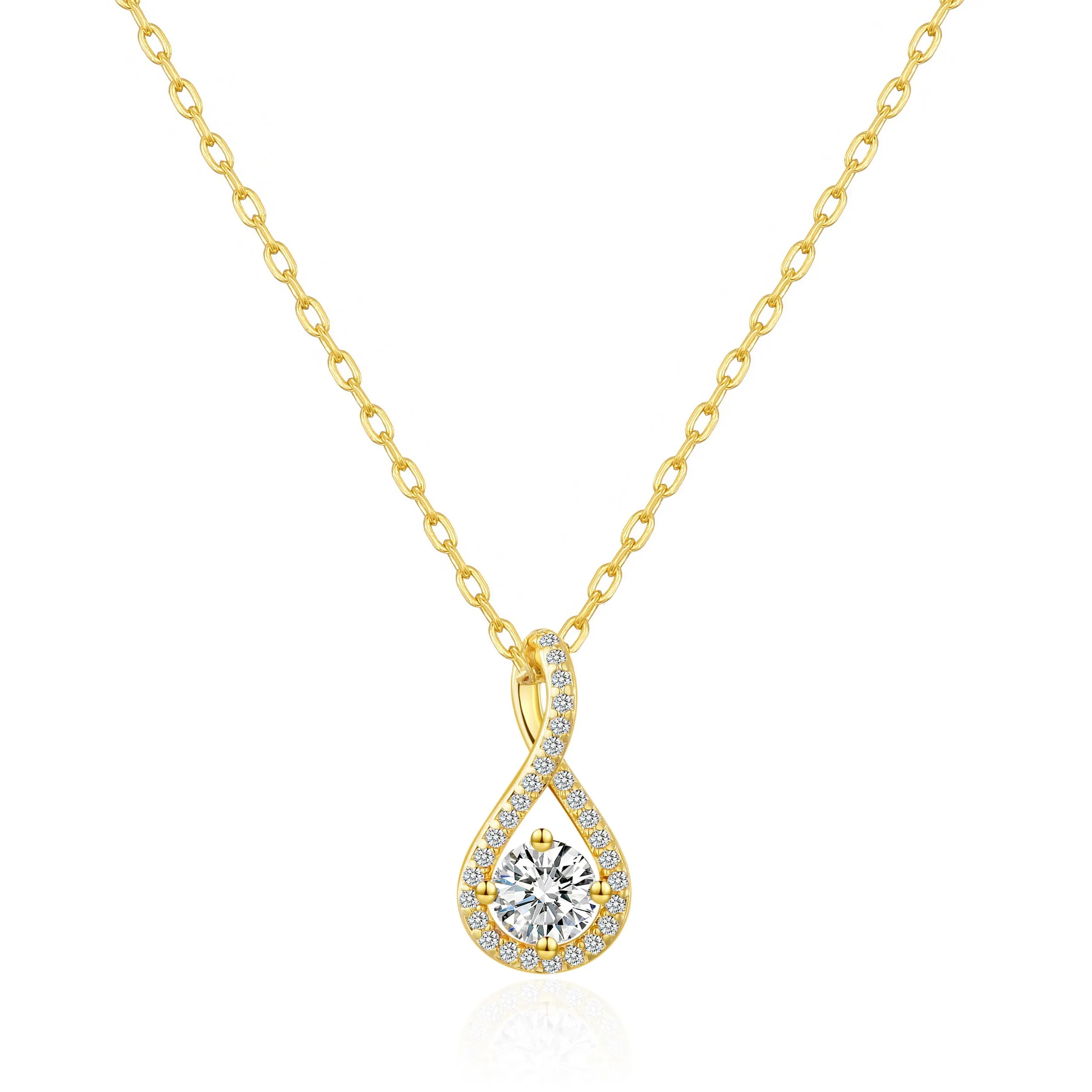 Gold Plated Solitaire Twist Necklace Created with Zircondia® Crystals