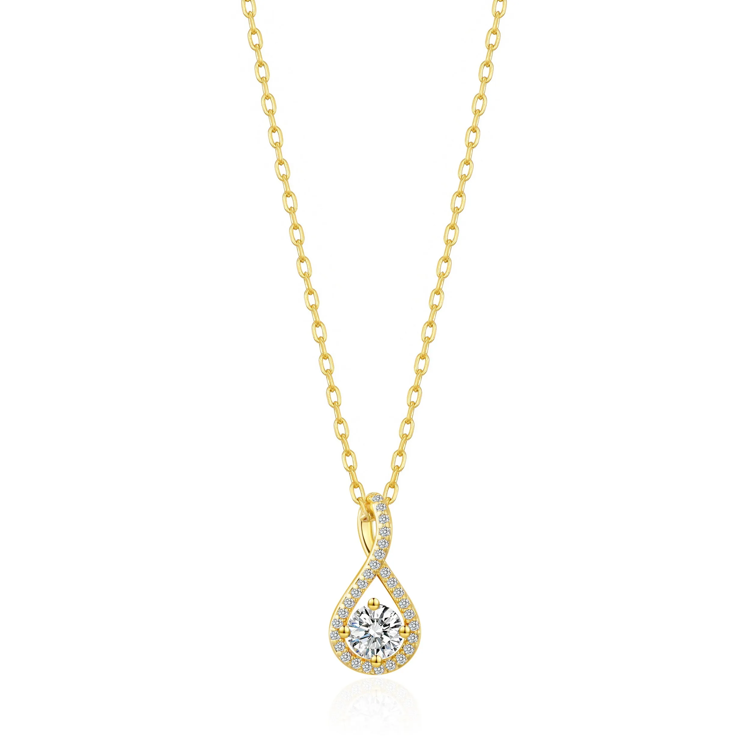 Gold Plated Solitaire Twist Necklace Created with Zircondia® Crystals