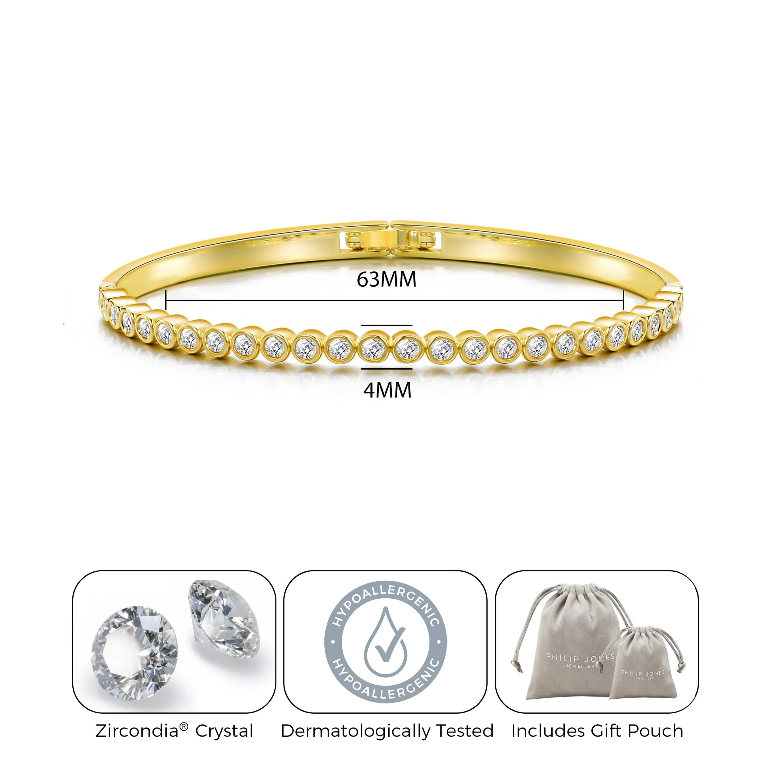 Gold Plated Tennis Bangle Created with Zircondia® Crystals (7 Inch)