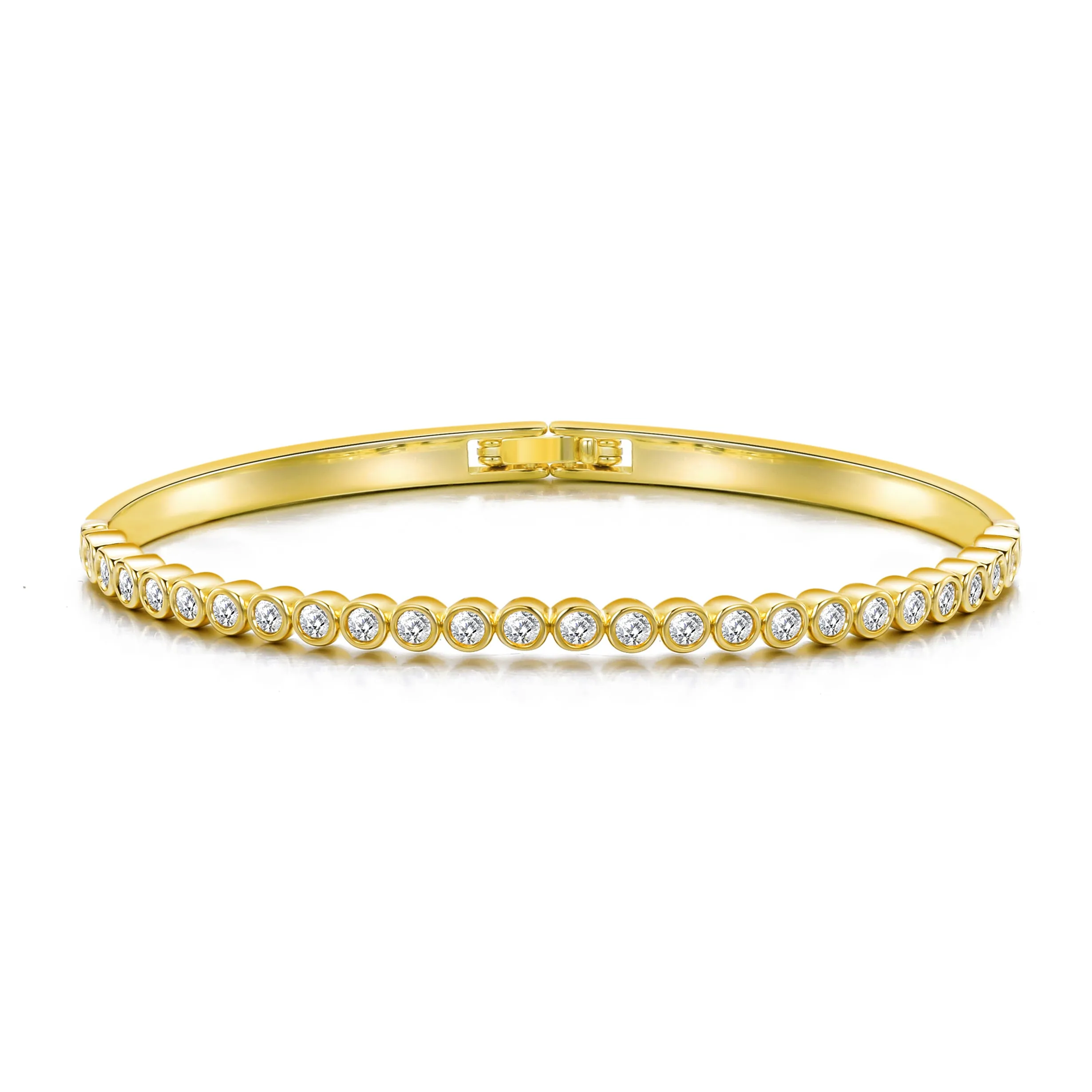 Gold Plated Tennis Bangle Created with Zircondia® Crystals (7 Inch)