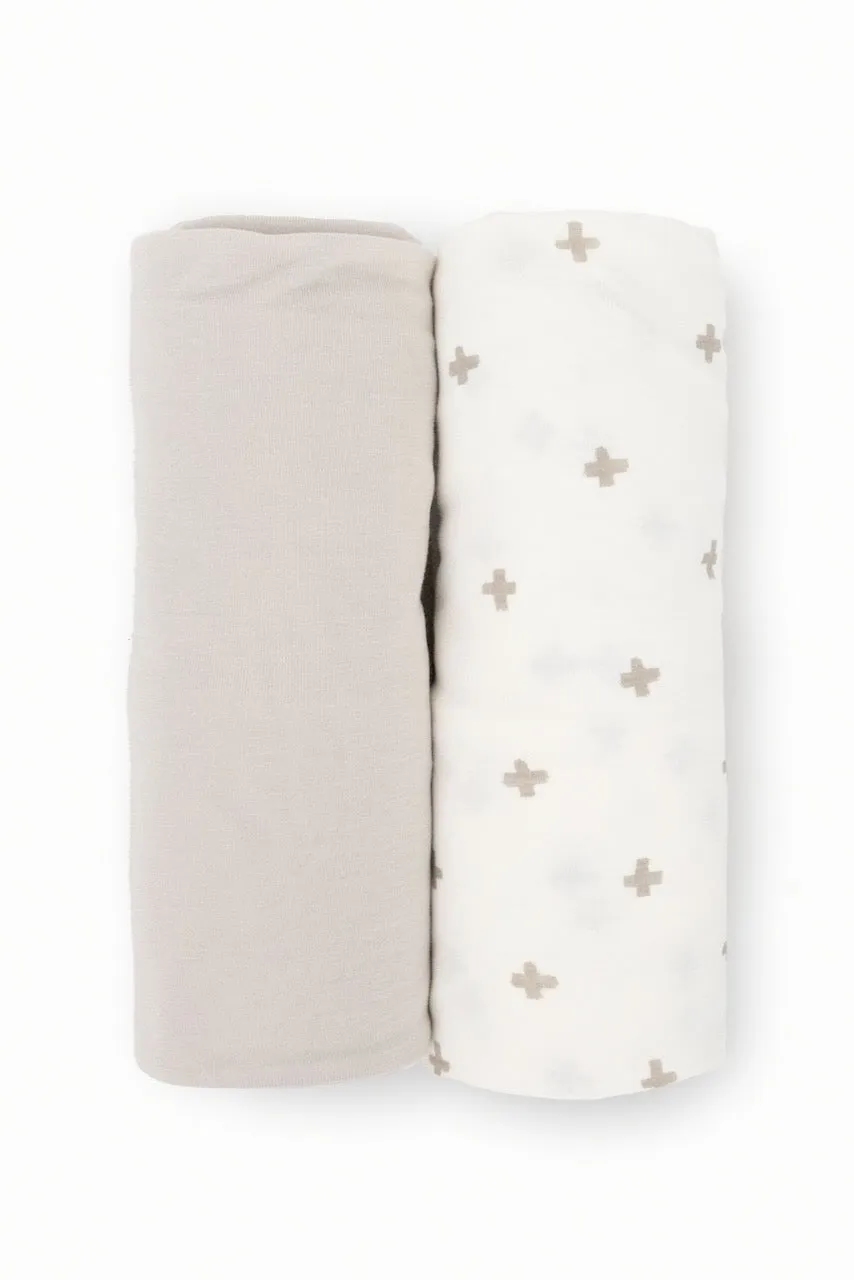 Grey Cross Stretch Knit Swaddle Blanket 2 Pack