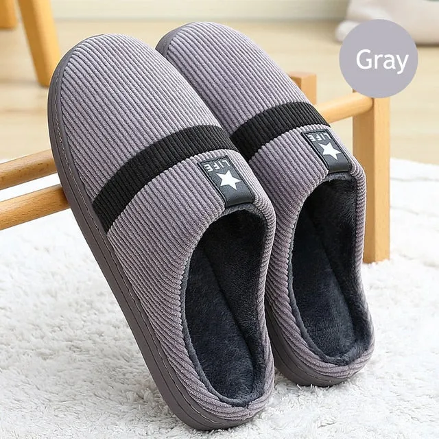 Groovywish Men Cozy Winter Slippers Flat Short Fur Home Slides