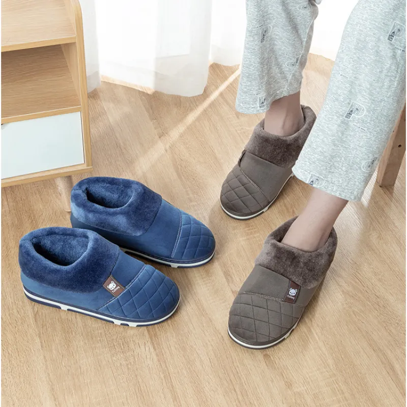 Groovywish Men Home Winter Slippers Anti-scratch Thick Fur Shoes