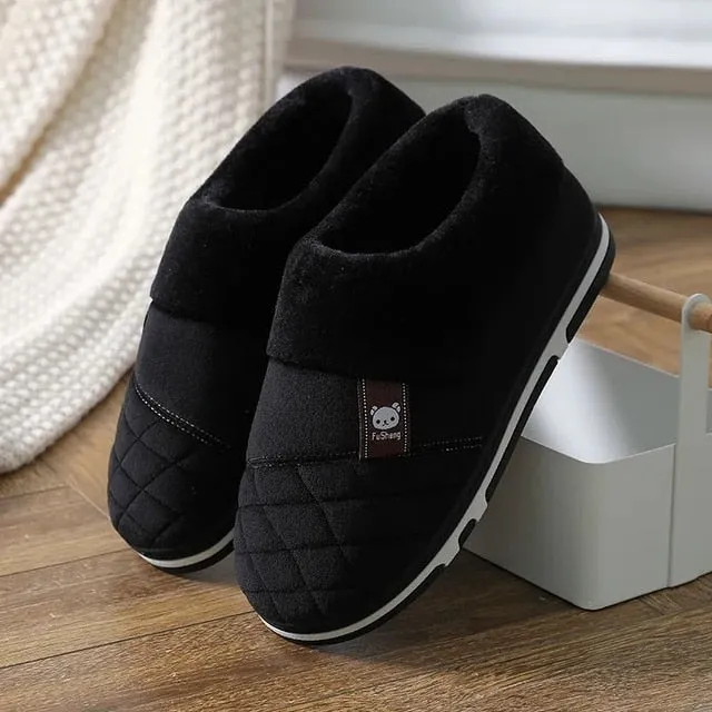 Groovywish Men Home Winter Slippers Anti-scratch Thick Fur Shoes