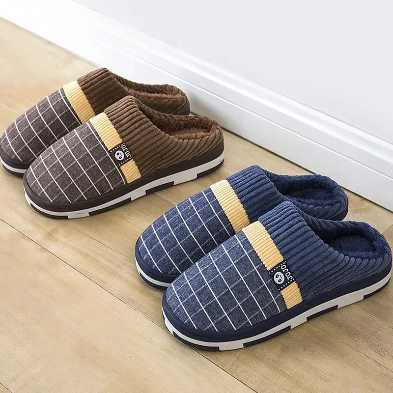 Groovywish Men Winter Slippers Warm Round Toe Soft Home Shoes