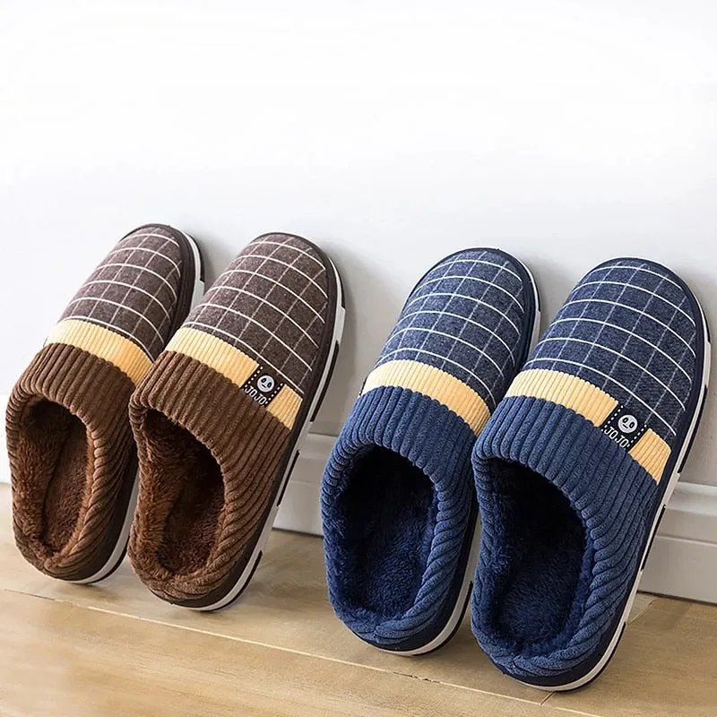 Groovywish Men Winter Slippers Warm Round Toe Soft Home Shoes