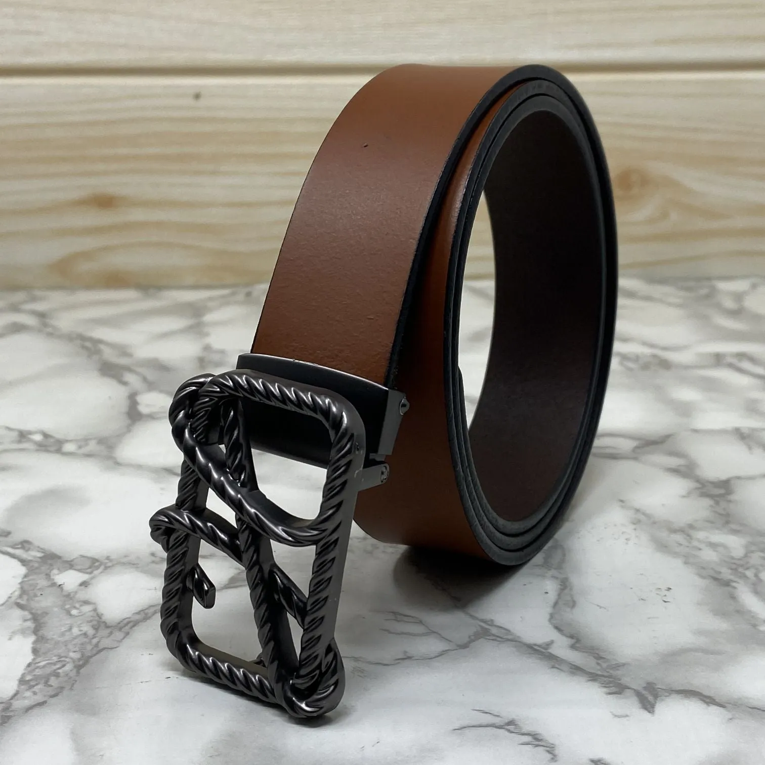 H-Pattern Leather Strap Belt For Men-JonasParamount