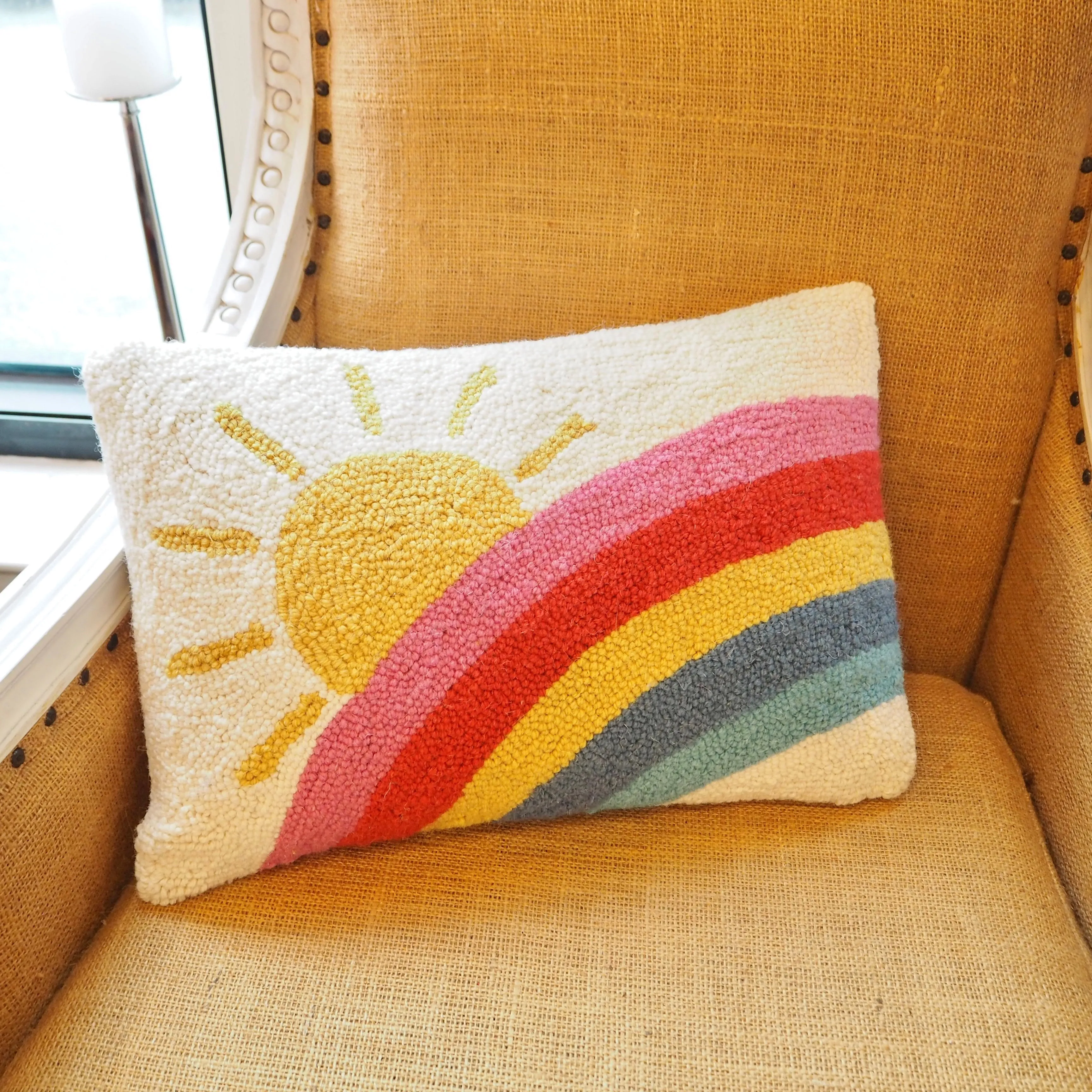 Hooked Rainbow Sunshine Pillow