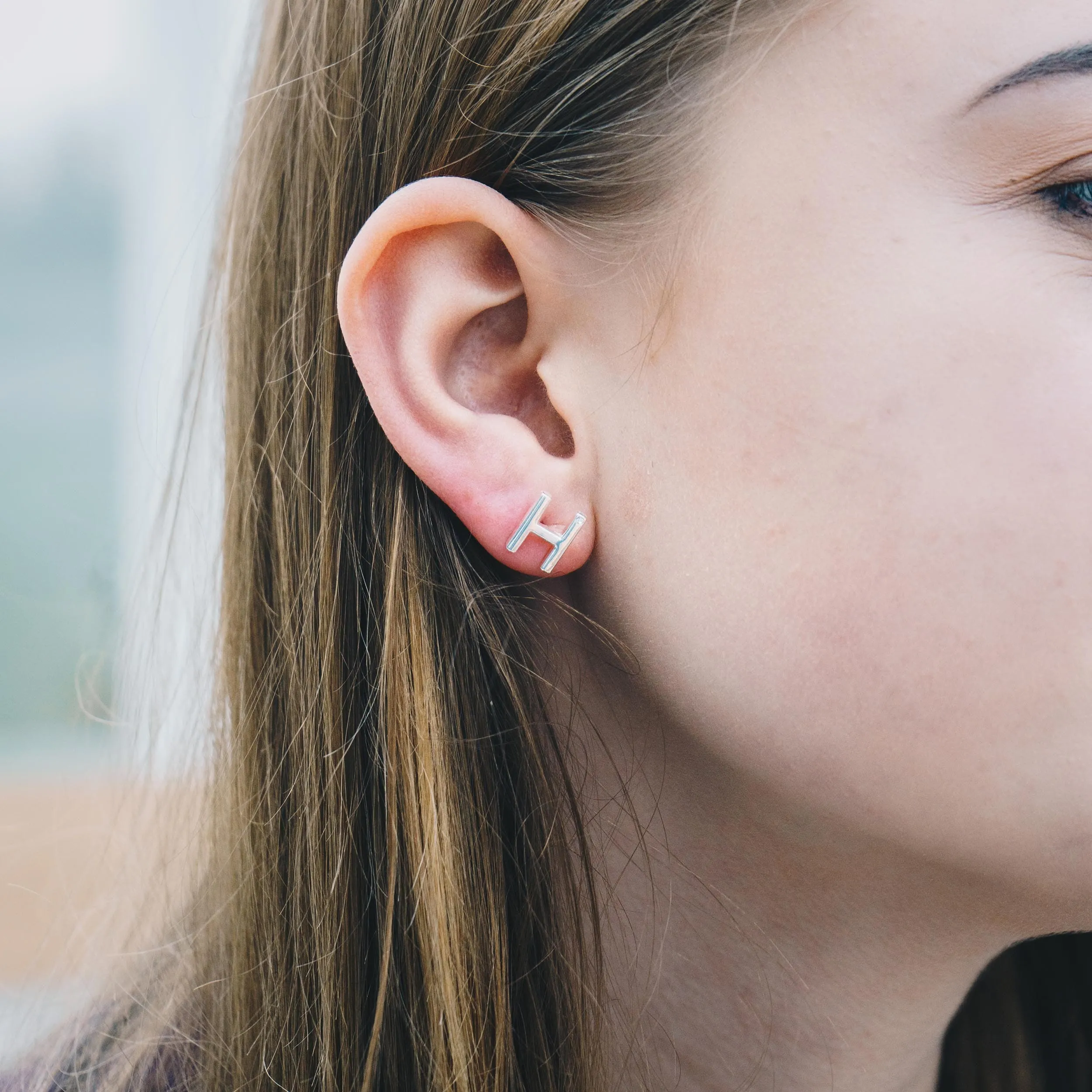 Initial Earrings Letter H Created with Zircondia® Crystals