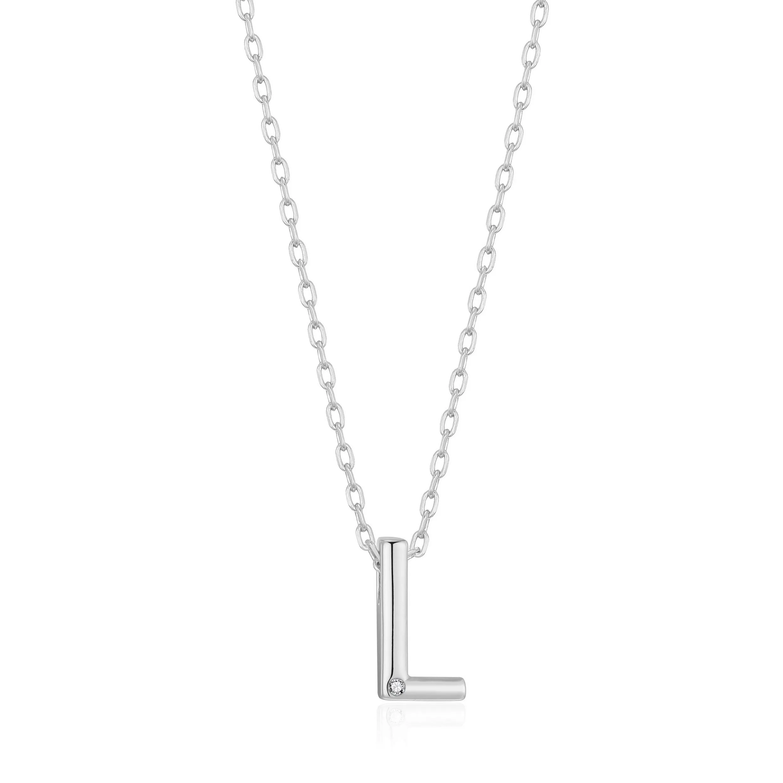 Initial Necklace Letter L Created with Zircondia® Crystals