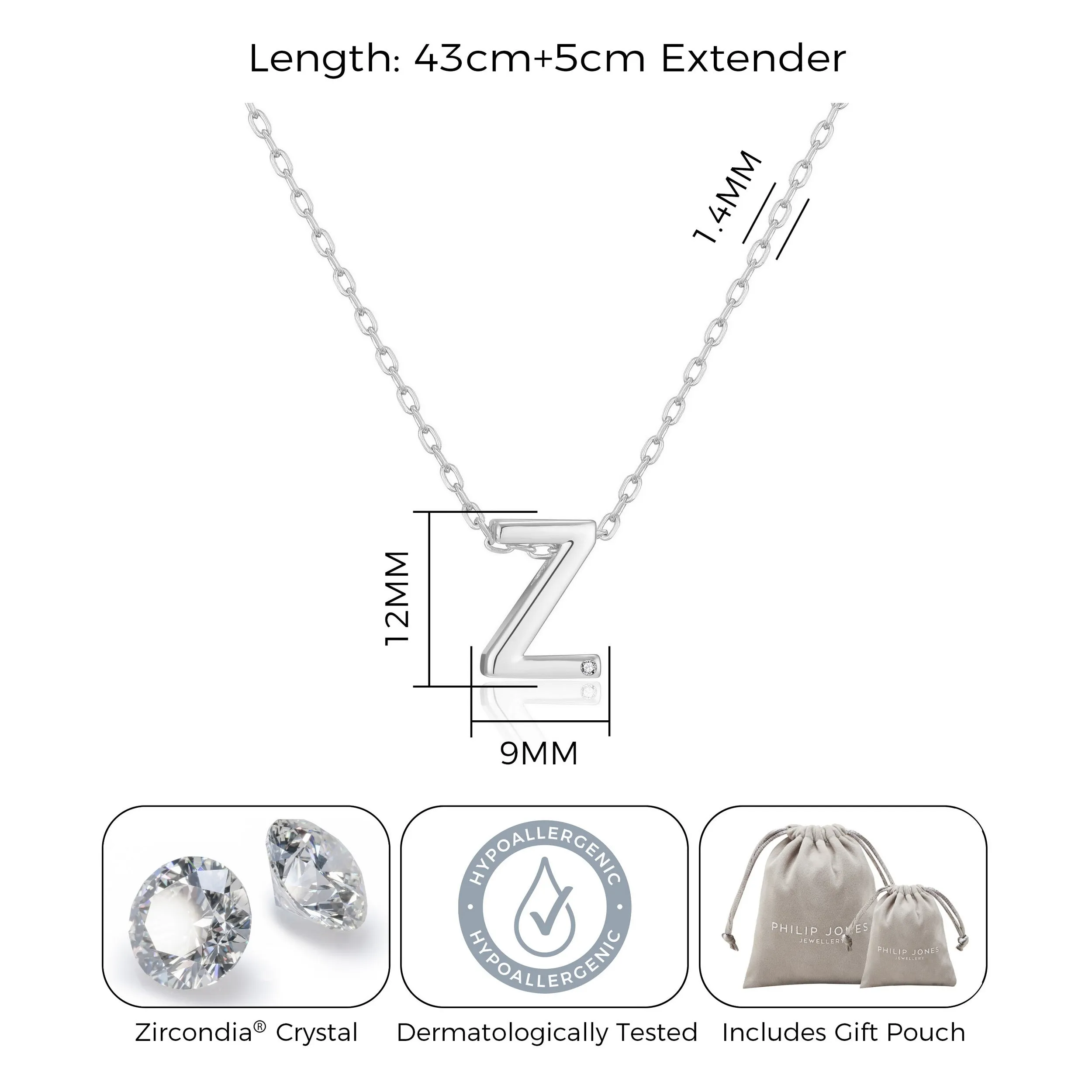 Initial Necklace Letter Z Created with Zircondia® Crystals