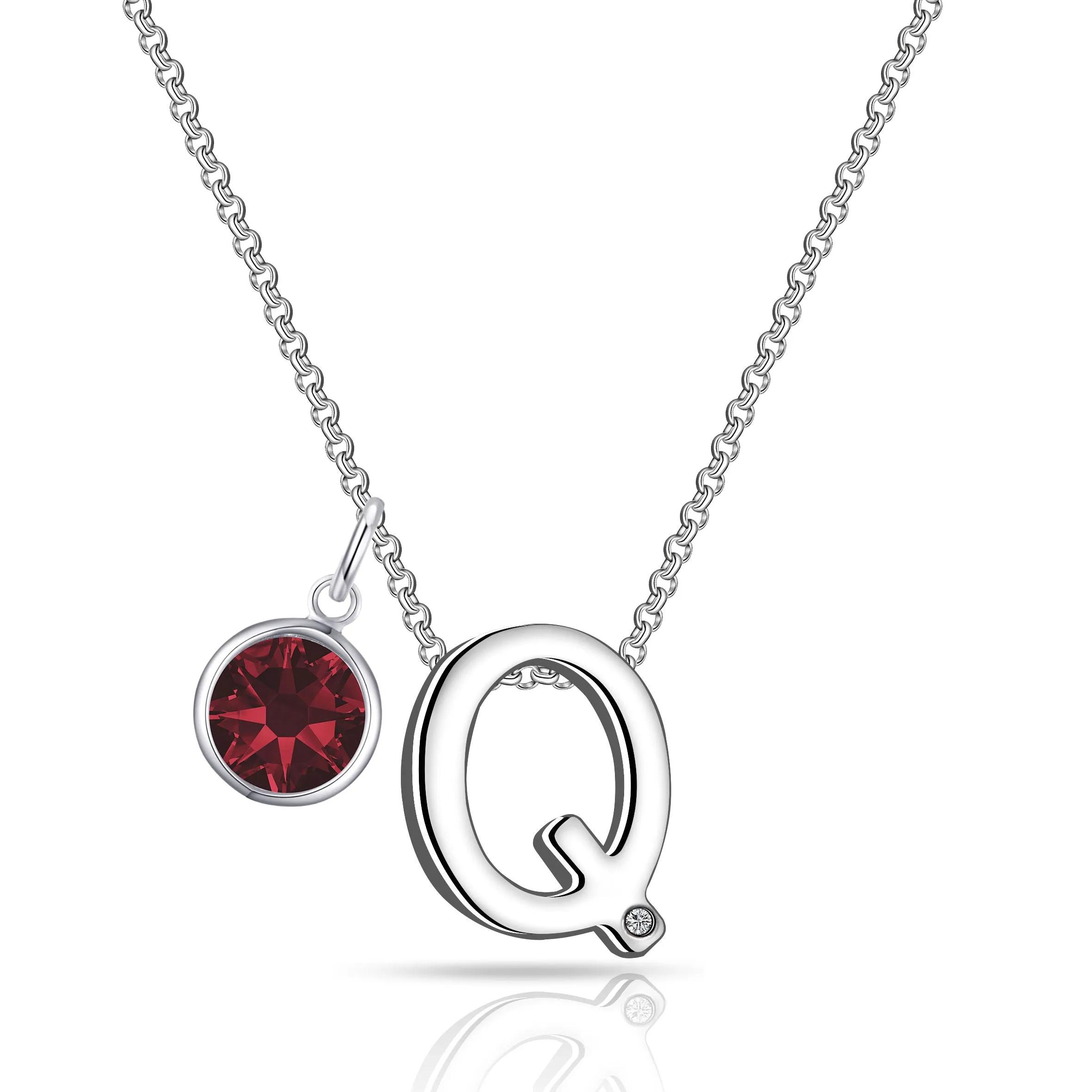 Initial Q Necklace with Birthstone Charm Created with Zircondia® Crystals