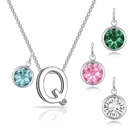 Initial Q Necklace with Birthstone Charm Created with Zircondia® Crystals