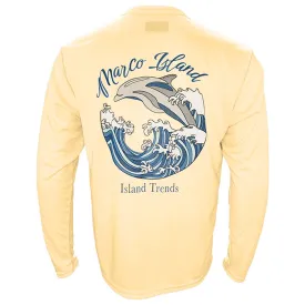 Island Trends Marco Island Dolphin Wave Long Sleeve Performance T-Shirt - Light Yellow