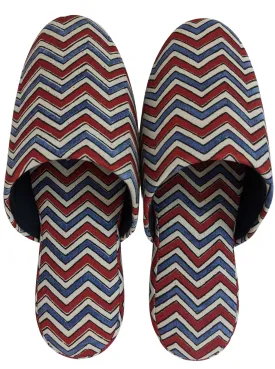 Large Block Printing Flowers Mix Slippers [Black wool felt soles] LF2208 [Size Large] zigzag