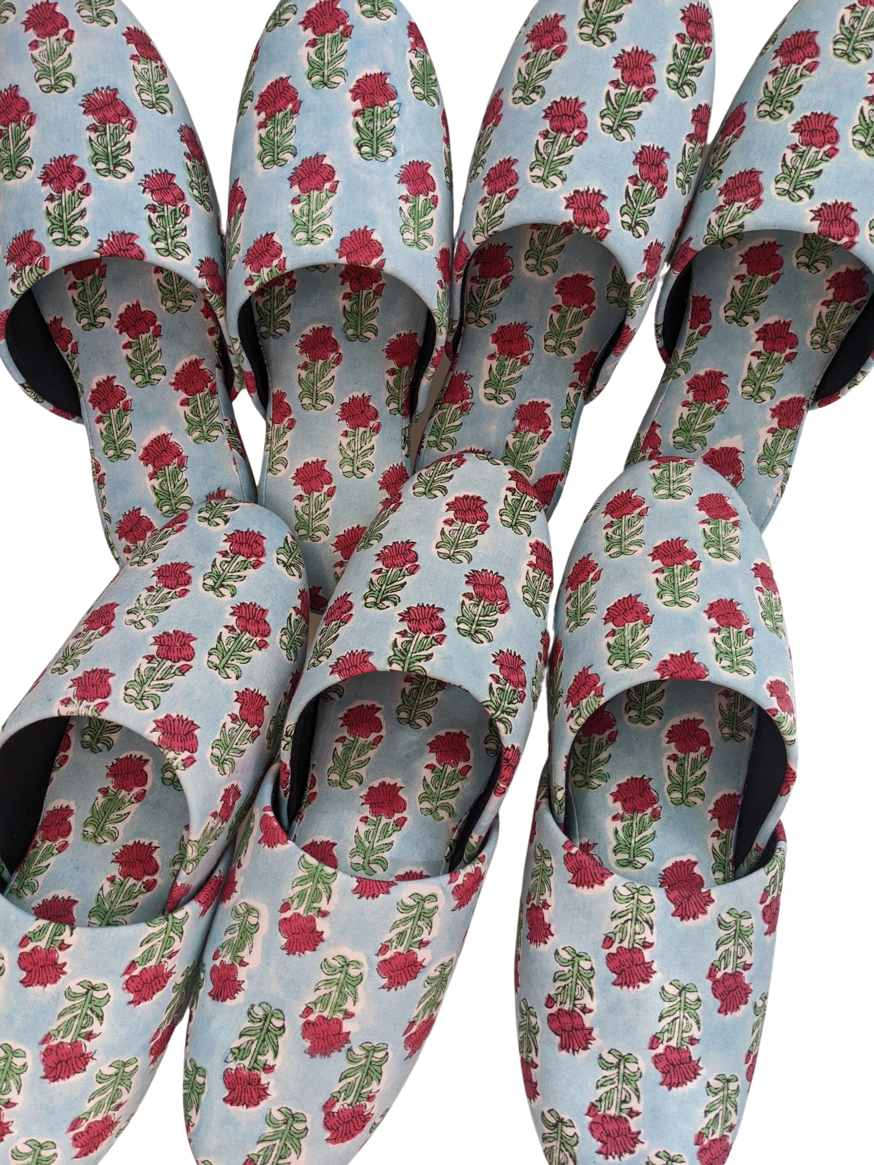 Large Block Printing Flowers Mix Slippers [Black wool felt soles] LF2209  [Size Large]