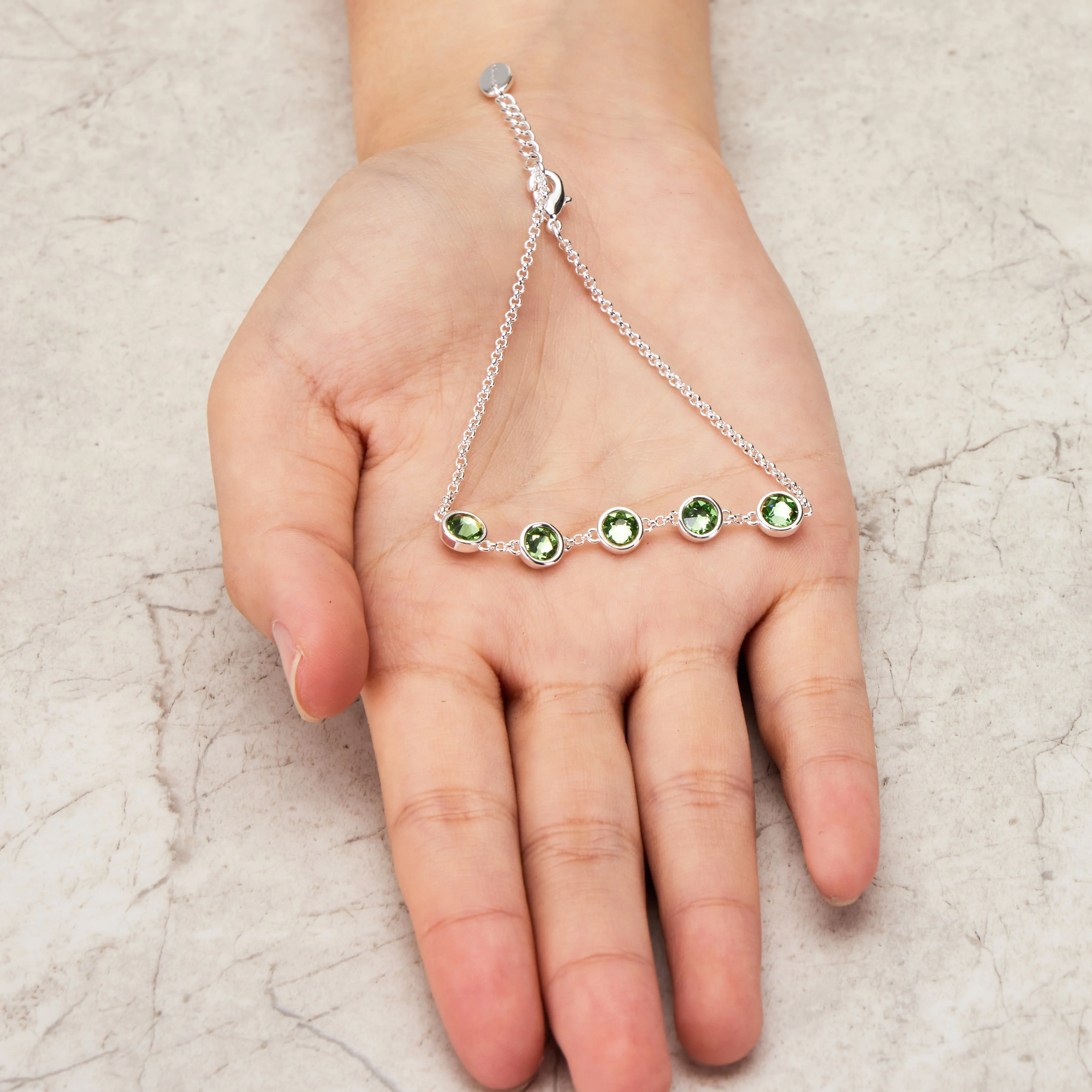 Light Green Crystal Chain Bracelet Created with Zircondia® Crystals