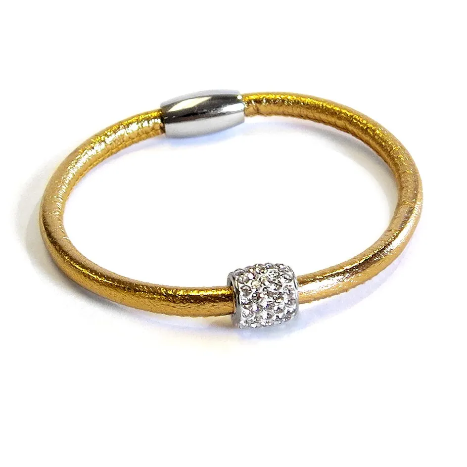 Liza Schwartz Single Metallic Bedazzle Nappa Leather Bracelet