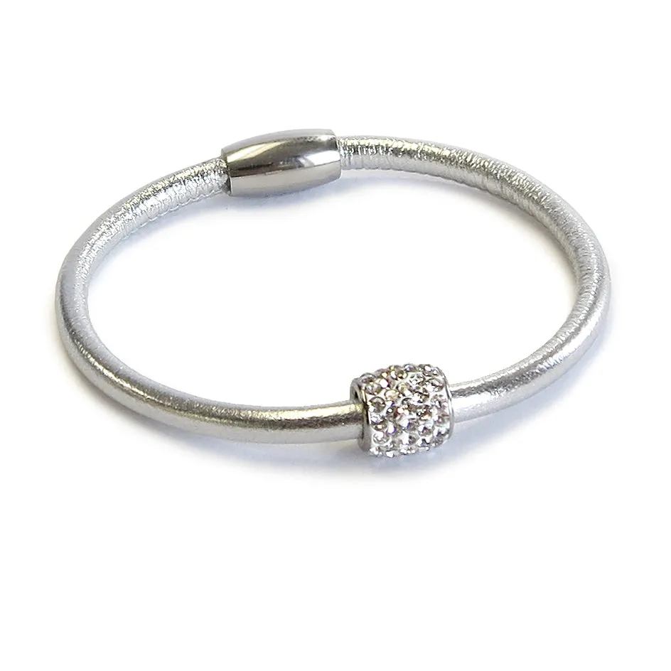 Liza Schwartz Single Metallic Bedazzle Nappa Leather Bracelet