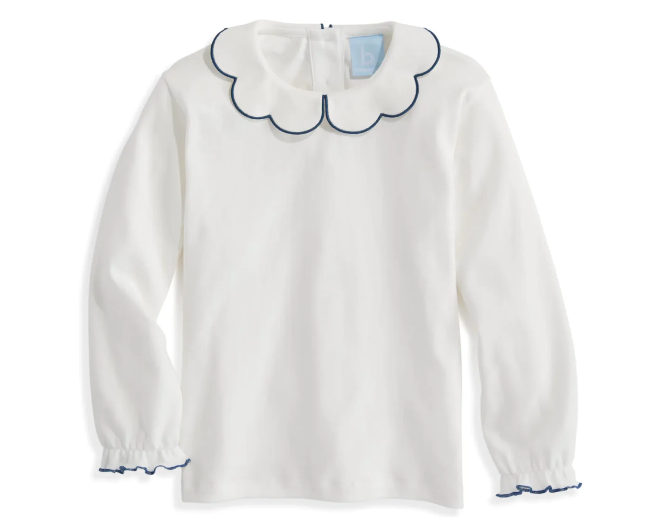 Long Sleeve Pima Scallop Collar Shirt | Ivory w/ Navy (18M)