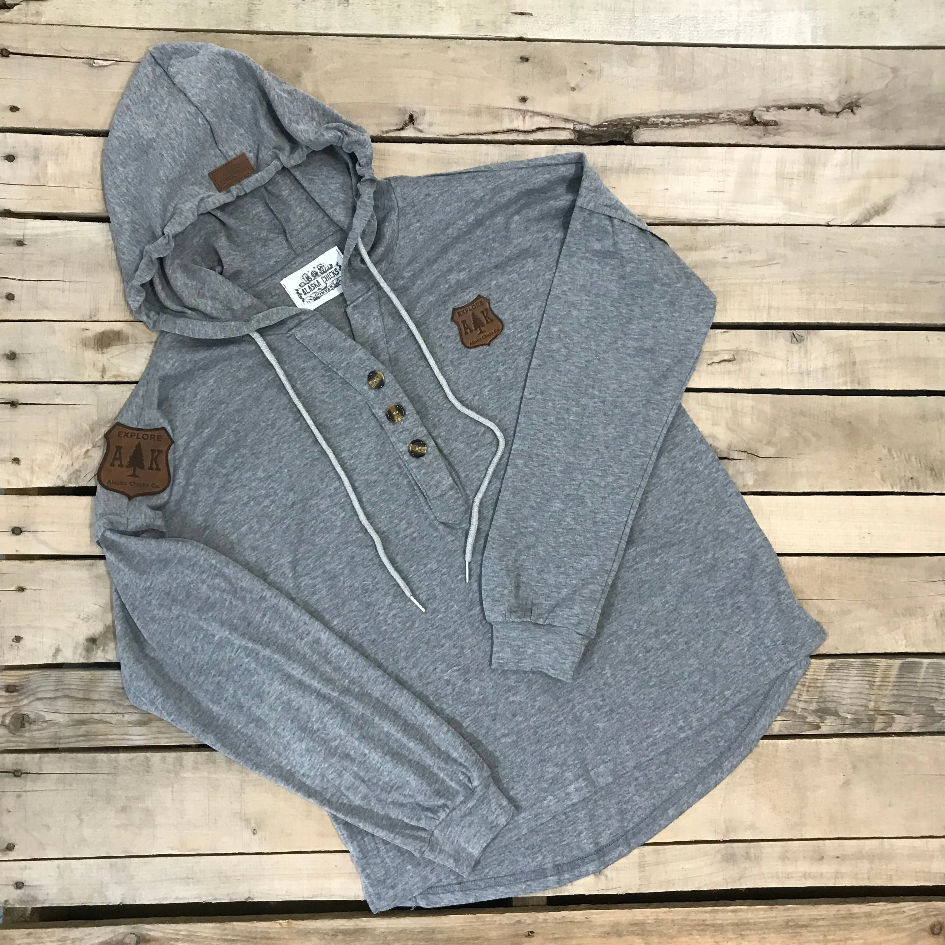 Long Sleeve T-shirt Hoodie With Buttons