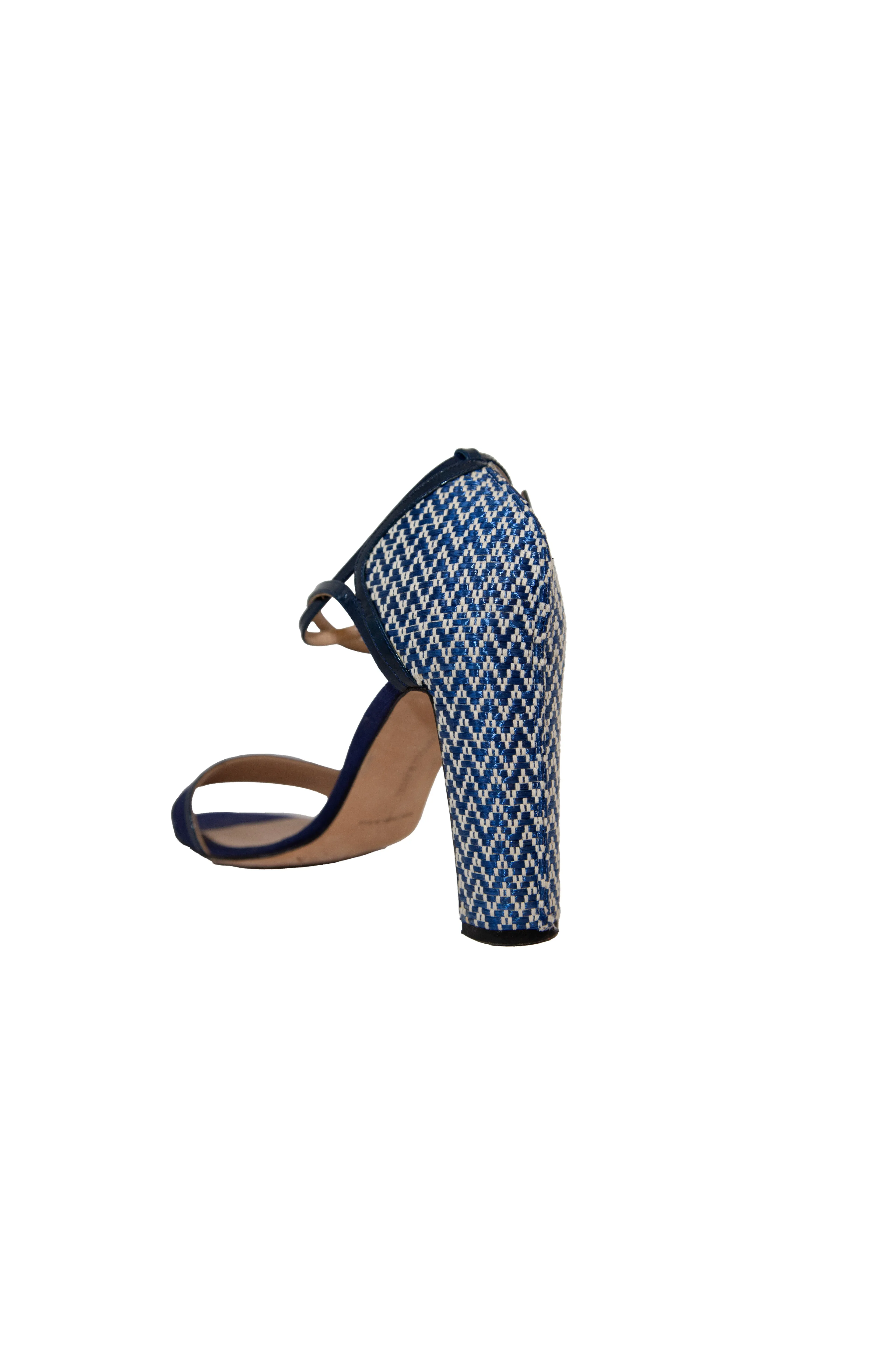 Manolo Blahnik Blue and White Zigzag Block Heel