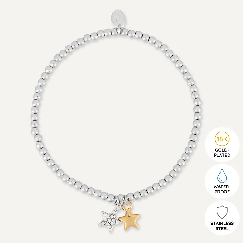 Memories: "FOREVER FRIENDS" | Duo Star Bracelet | White Gold & 18K Gold-Plated