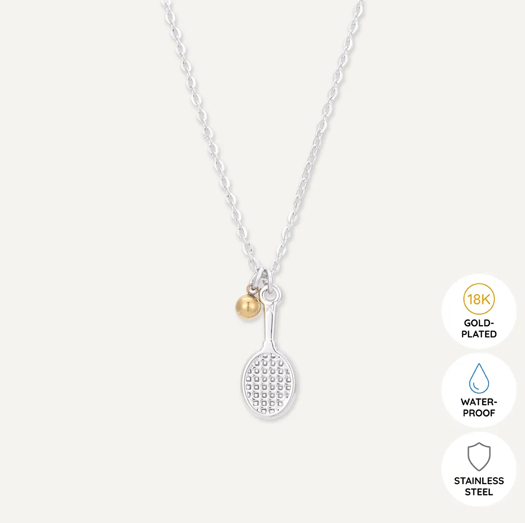 Memories: "GAME, SET & MATCH" | Tennis Racquet Necklace | White Gold & 18K Gold-Plated