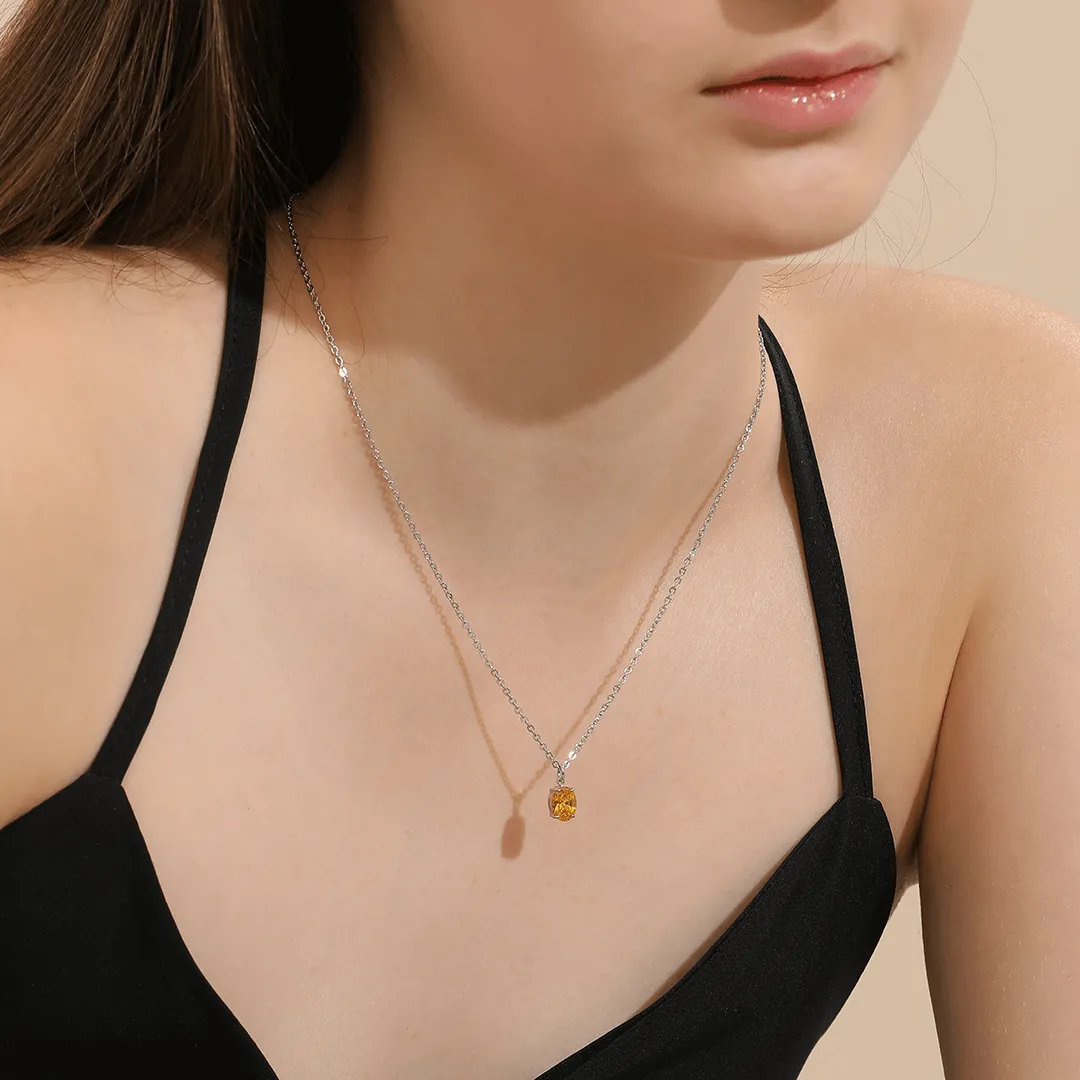 Memories: "NOVEMBER" | Citrine Necklace | White Gold-Plated