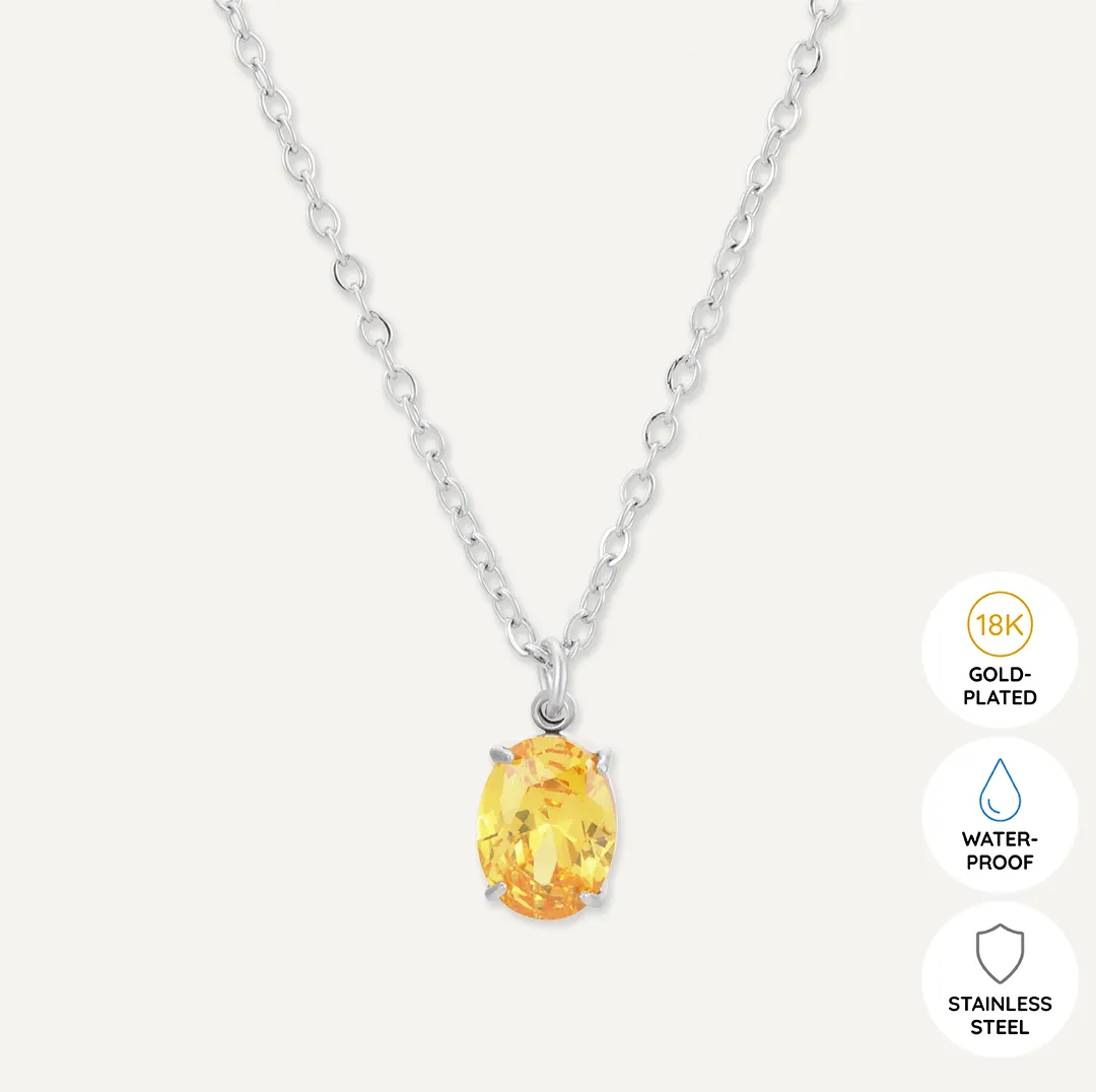 Memories: "NOVEMBER" | Citrine Necklace | White Gold-Plated