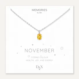 Memories: "NOVEMBER" | Citrine Necklace | White Gold-Plated