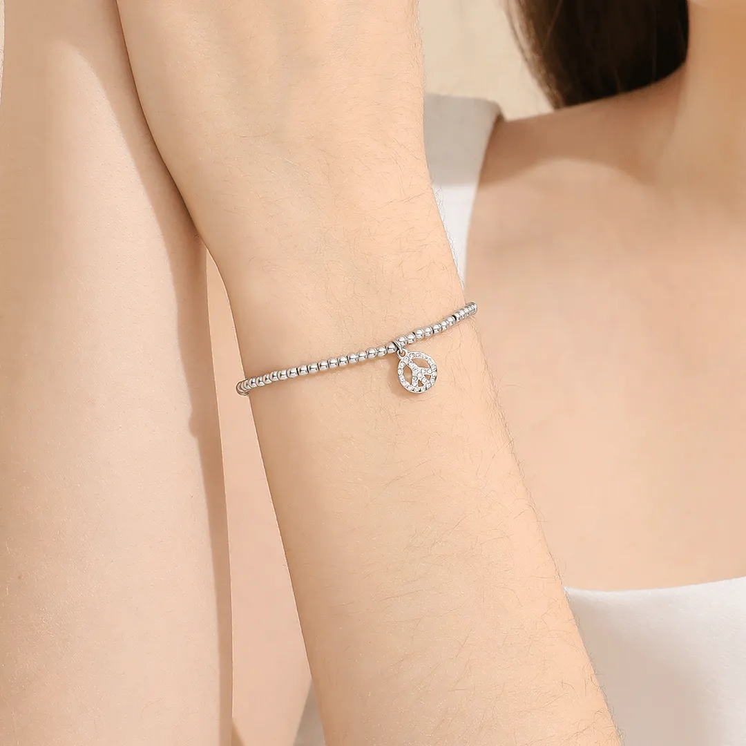 Memories: "PEACE" | Peace sign Bracelet | White Gold-Plated