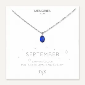 Memories: "SEPTEMBER" | Sapphire Necklace | White Gold-Plated