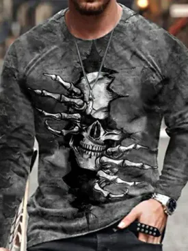 Men's Skull Print Long Sleeve T-shirt