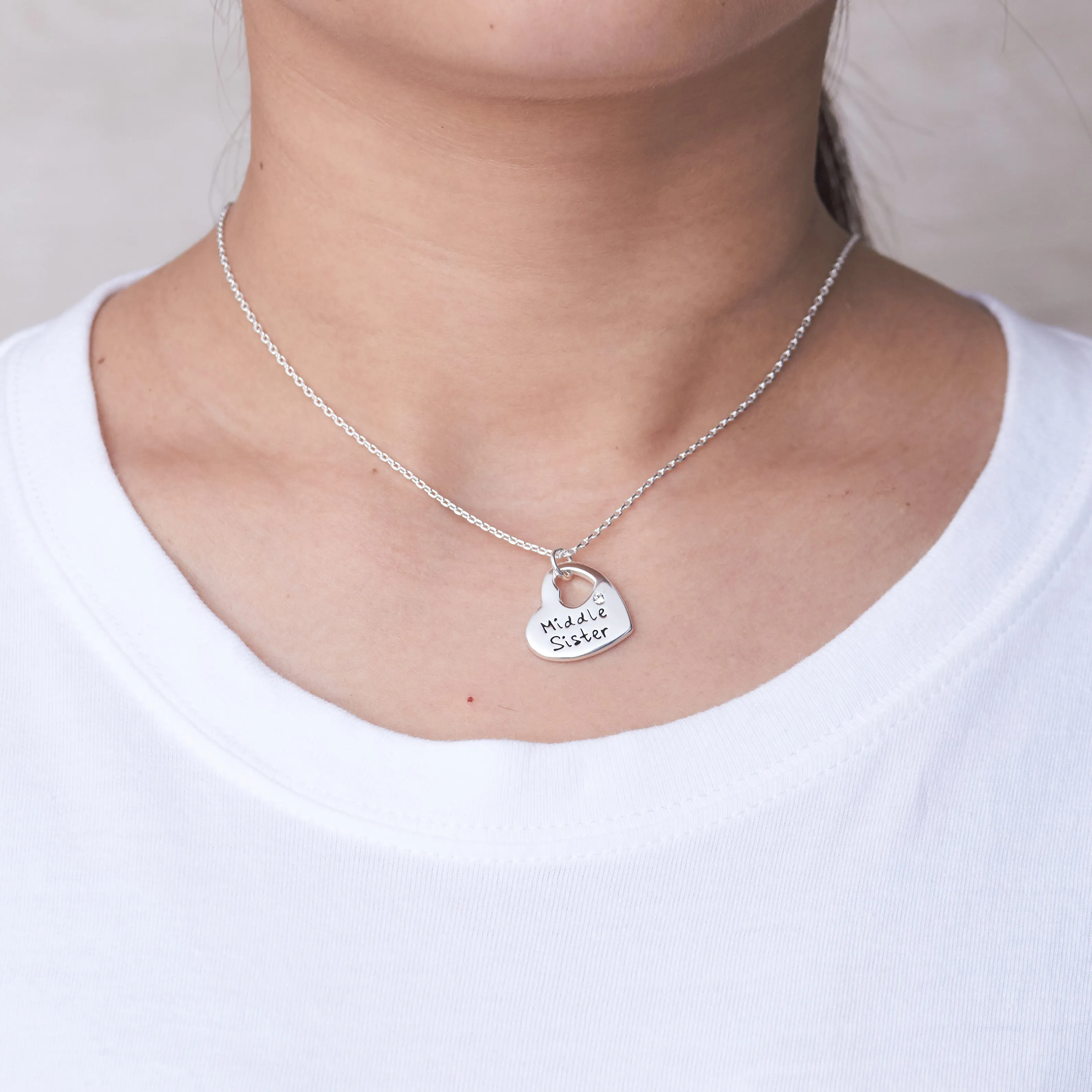 Middle Sister Heart Necklace Created with Zircondia® Crystals