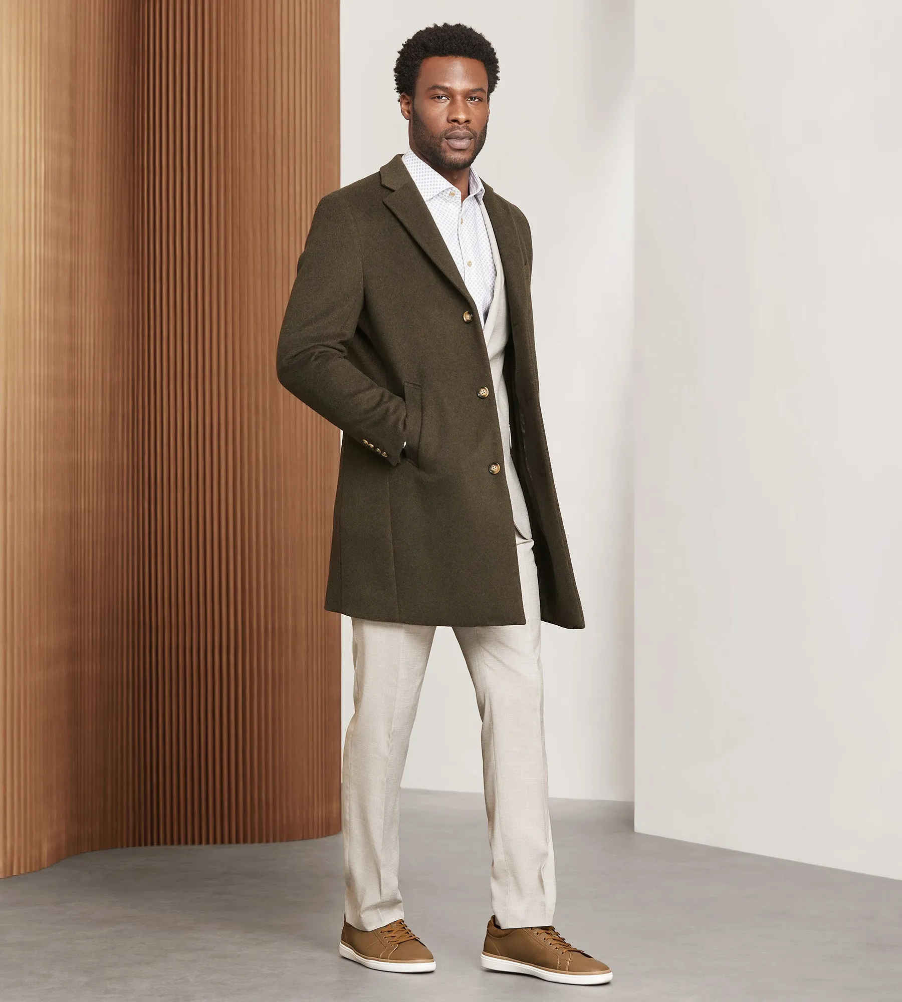 Modern Fit Water-Resistant Long Wool Coat