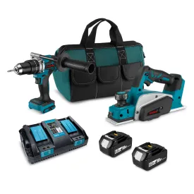 ONEVAN 13mm Electric Drill & 18V Handheld Planer Brushless Cordless 2‑Pc. Combo Kit 6.0Ah