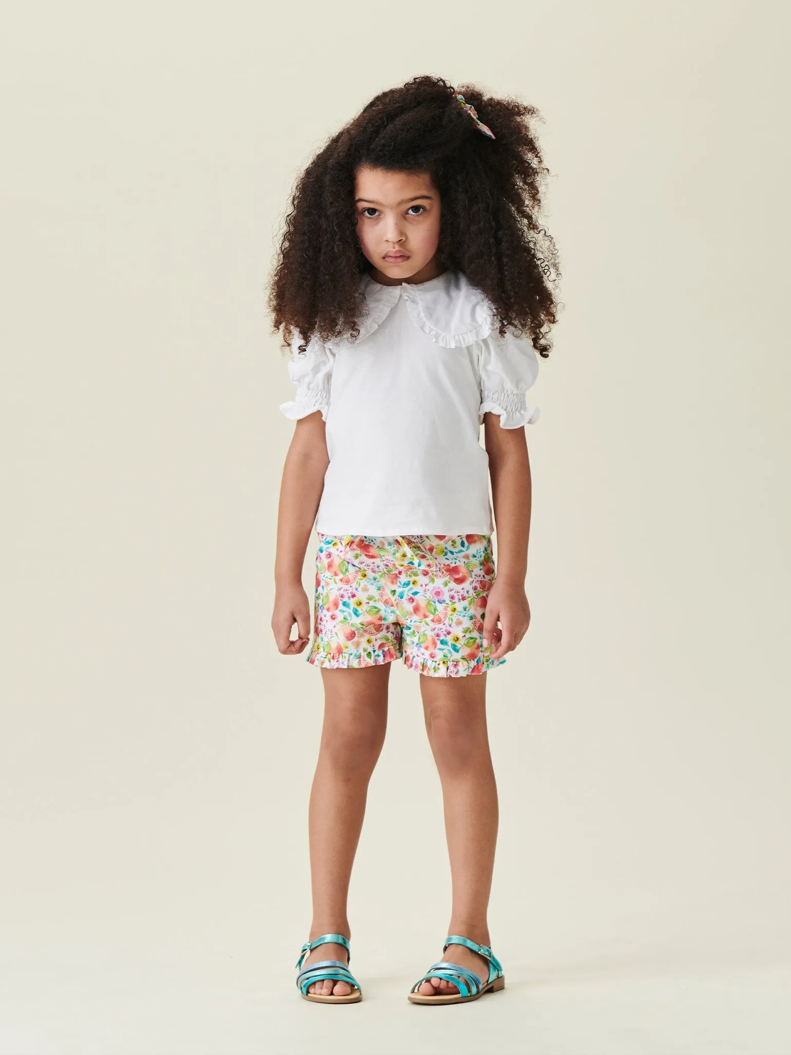 Orange Floral Flores Girl Cotton Shorts