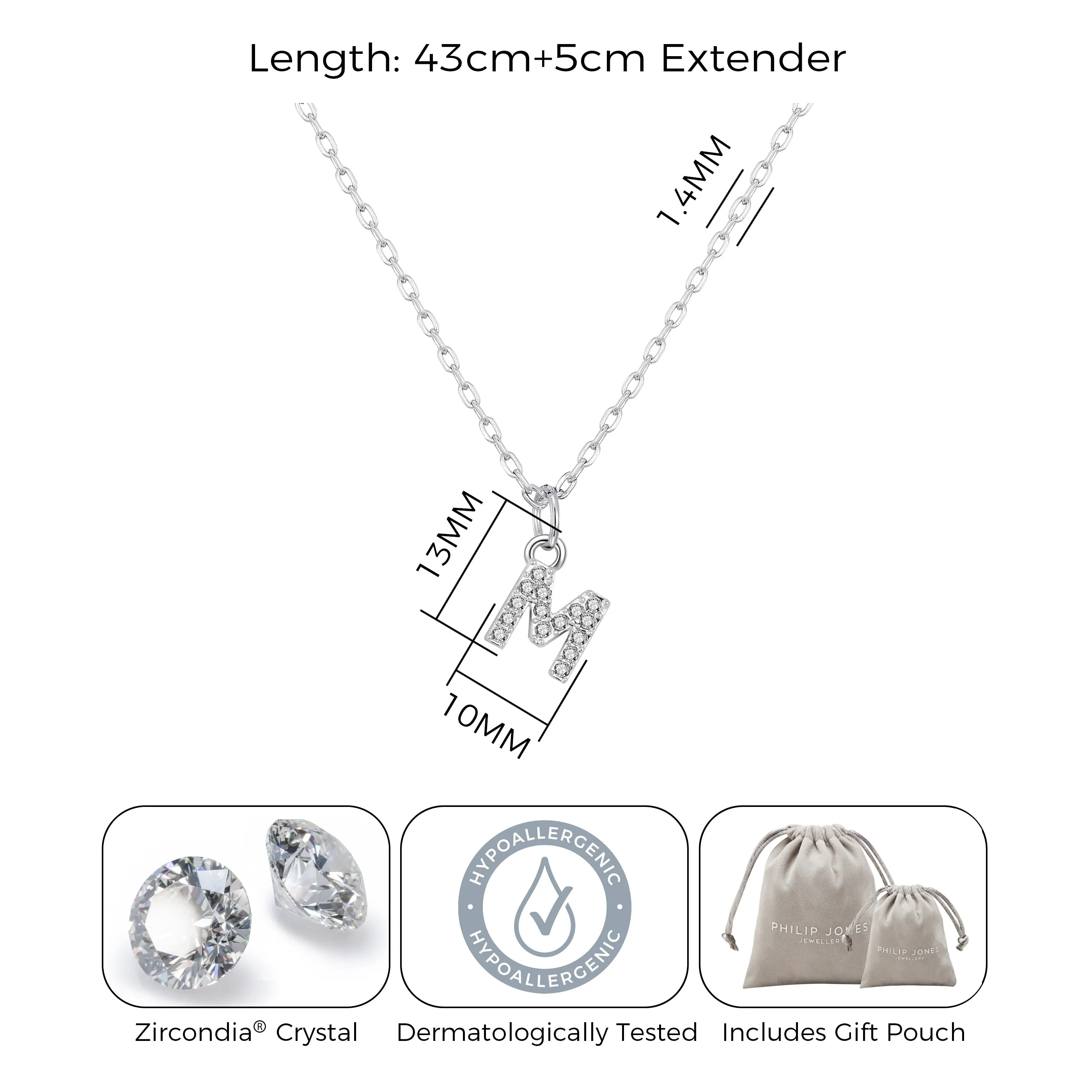 Pave Initial M Necklace with Birthstone Charm Created with Zircondia® Crystals